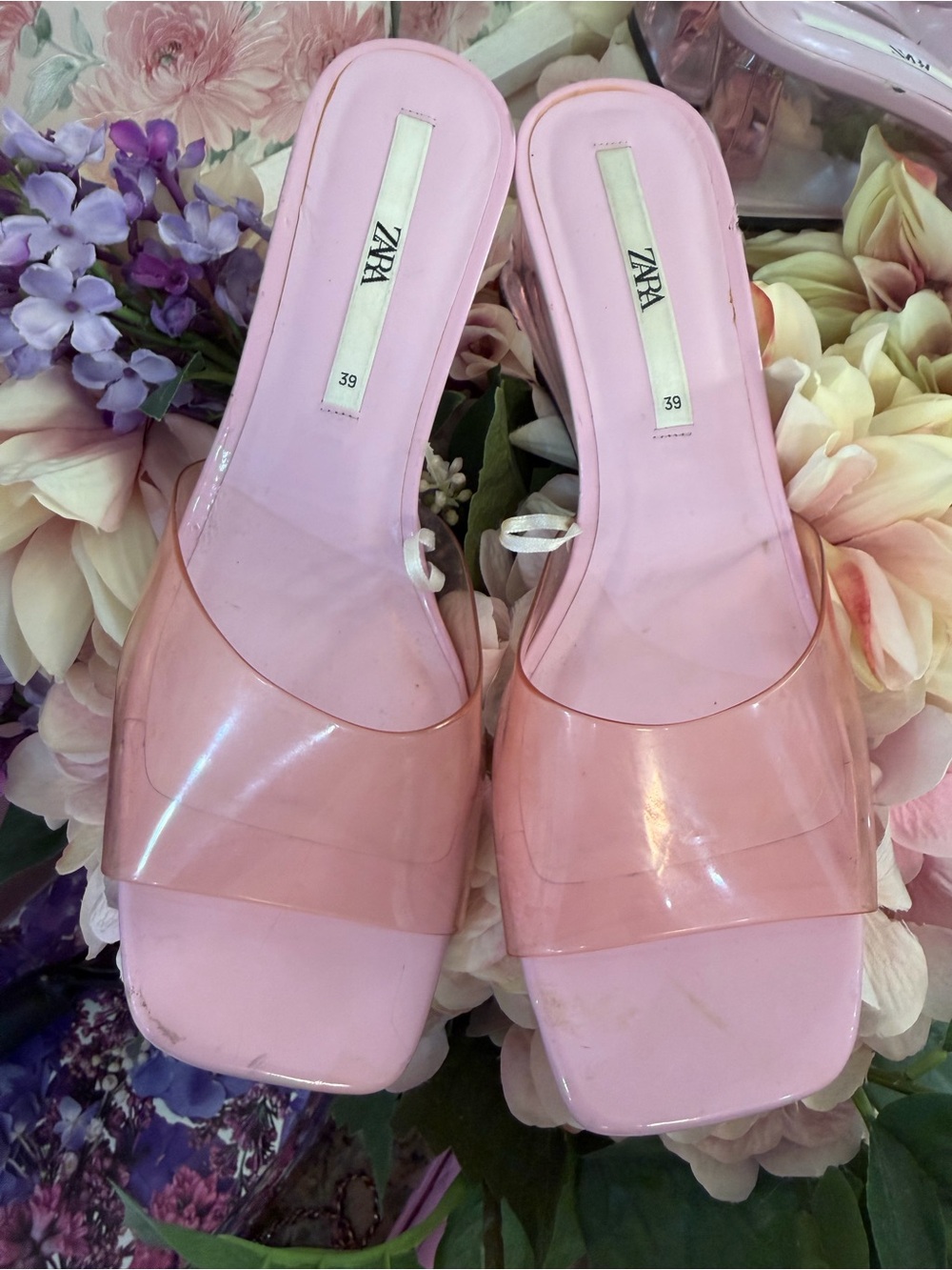 ZARA Pink Transparent Strap Slide Mules
